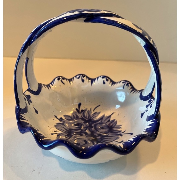 Other - Vintage Portugal Blue and White Floral Ceramic Basket